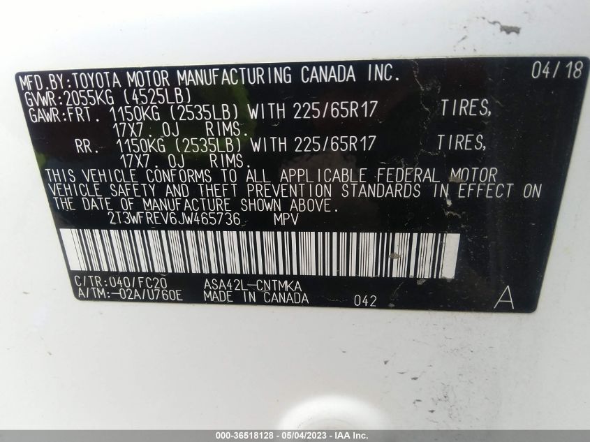 2018 TOYOTA RAV4 XLE/ADVENTURE - 2T3WFREV6JW465736