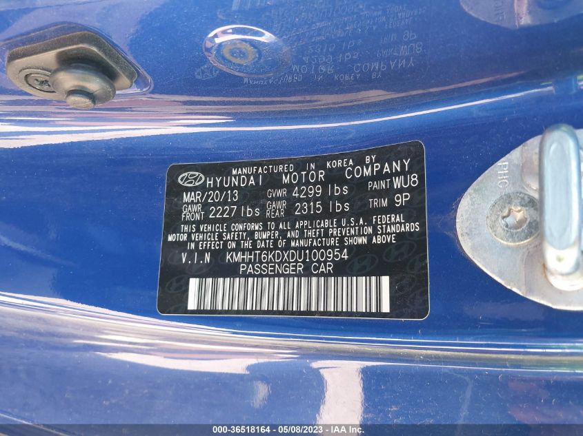 2013 HYUNDAI GENESIS COUPE 2.0T KMHHT6KDXDU100954