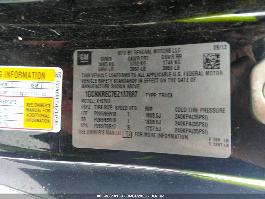 2014 CHEVROLET SILVERADO 1500 LT - 1GCNKREC7EZ137687