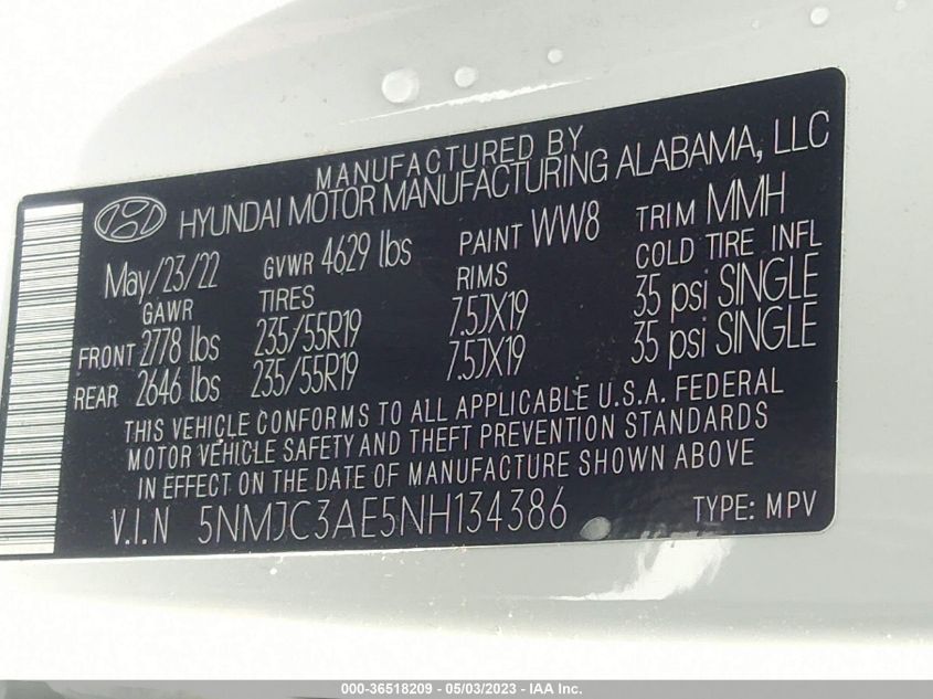 2022 HYUNDAI TUCSON SEL - 5NMJC3AE5NH134386