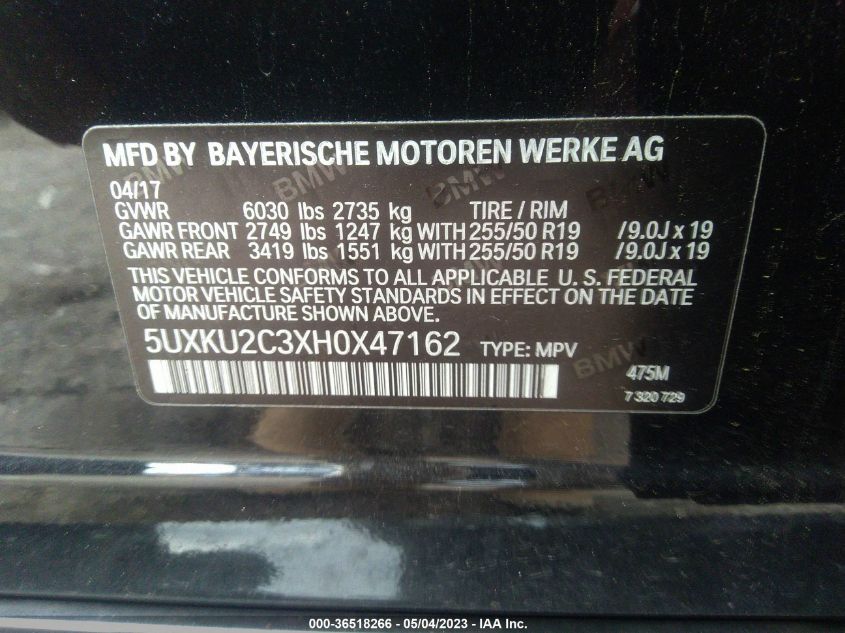 2017 BMW X6 XDRIVE35I - 5UXKU2C3XH0X47162