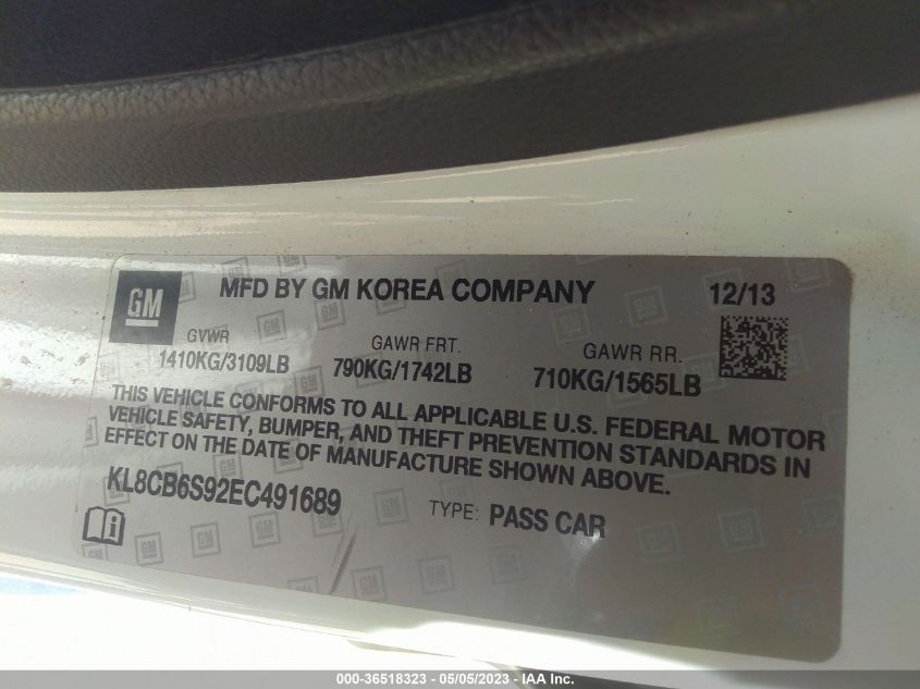 2014 CHEVROLET SPARK LS - KL8CB6S92EC491689