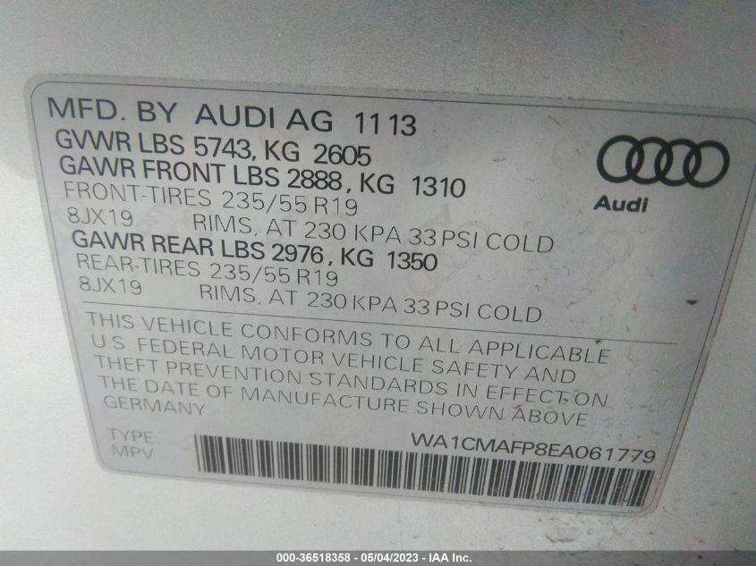 WA1CMAFP8EA061779 2014 AUDI Q5, photo no. 9