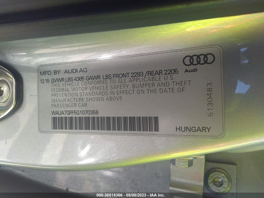 2016 AUDI A3 1.8T PREMIUM - WAUA7GFF5G1070356