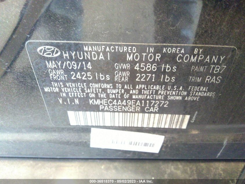 2014 HYUNDAI SONATA HYBRID - KMHEC4A49EA117272