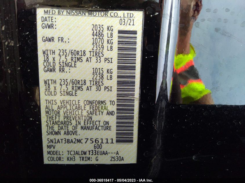 2021 NISSAN ROGUE SV - 5N1AT3BA2MC756111