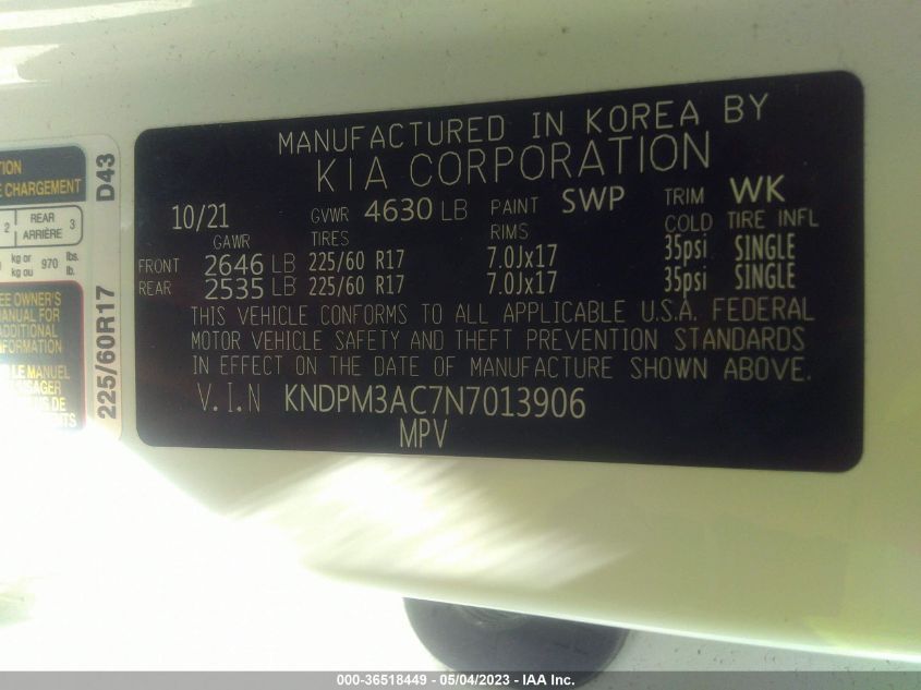 2022 KIA SPORTAGE LX - KNDPM3AC7N7013906