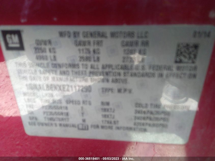 2014 CHEVROLET EQUINOX LT - 1GNALBEKXEZ117290