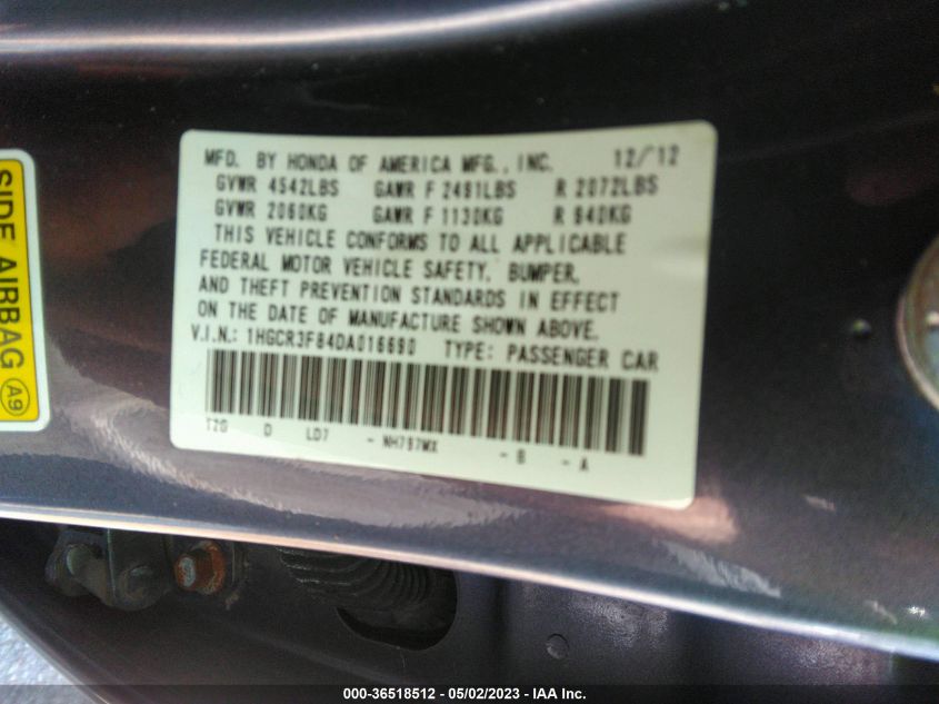 2013 HONDA ACCORD SDN EX-L - 1HGCR3F84DA016690