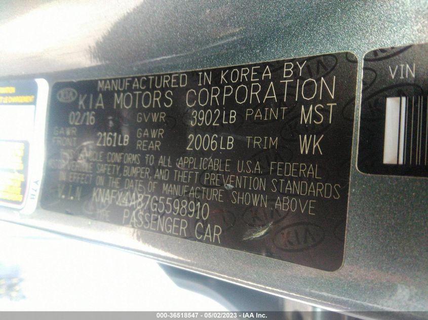 2016 KIA FORTE EX - KNAFX4A87G5598910