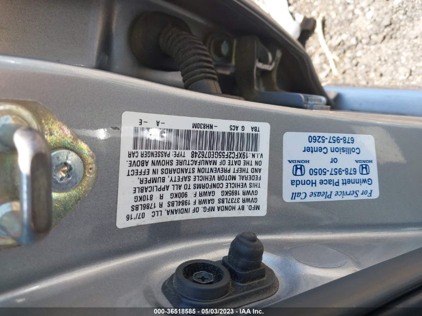 2016 HONDA CIVIC SEDAN LX - 19XFC2F55GE076248