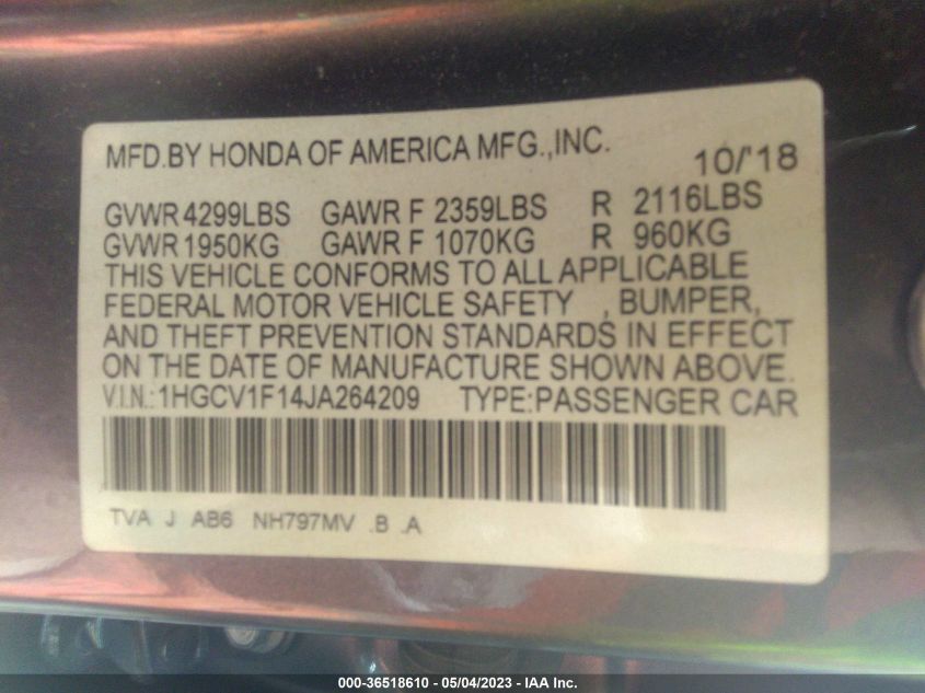 2018 HONDA ACCORD SEDAN LX 1.5T - 1HGCV1F14JA264209