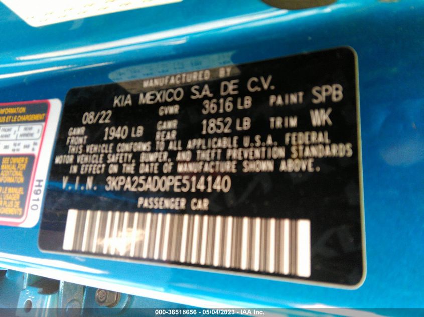 2023 KIA RIO 5-DOOR S 3KPA25AD0PE514140