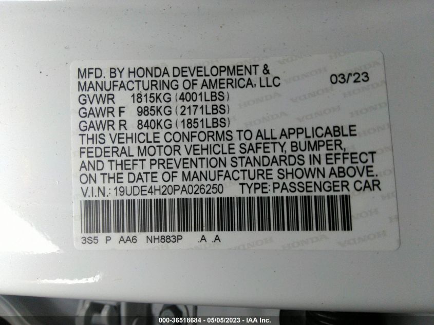 2023 ACURA INTEGRA - 19UDE4H20PA026250