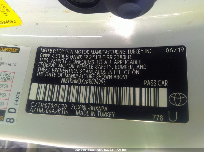 2019 TOYOTA C-HR XLE/LE/LIMITED - NMTKHMBX7KR094993