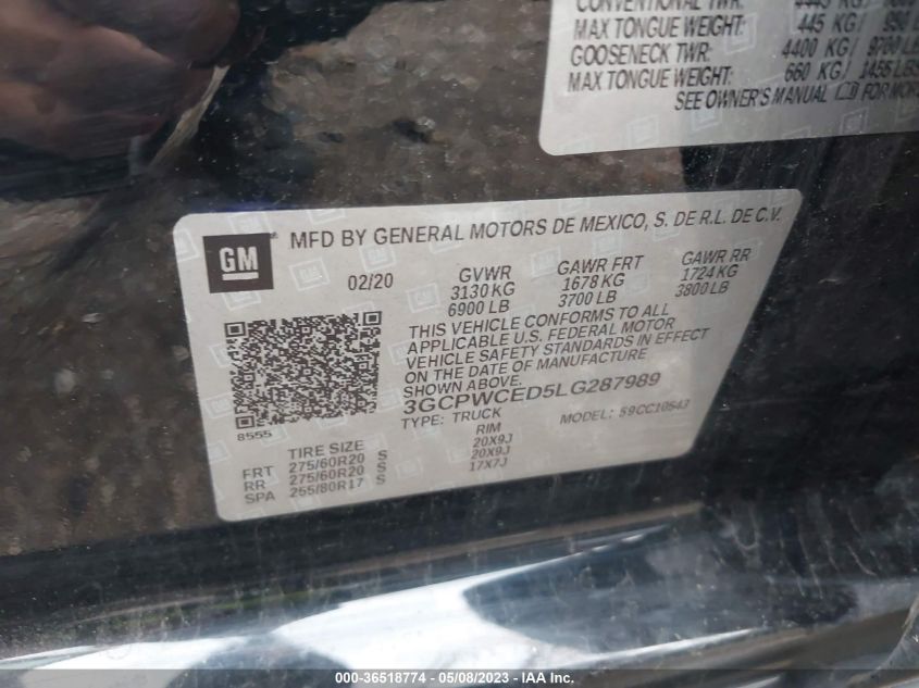 2020 CHEVROLET SILVERADO 1500 LT - 3GCPWCED5LG287989