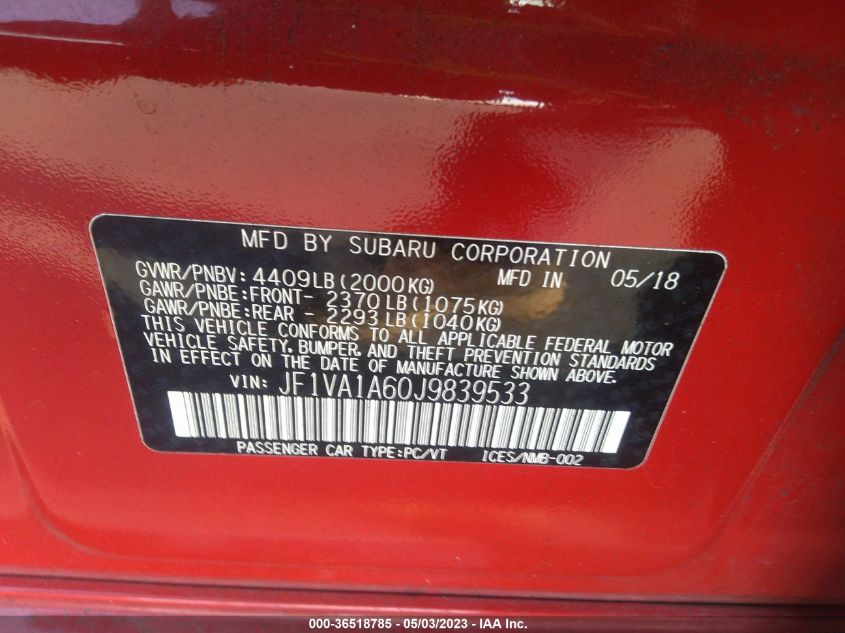 2018 SUBARU WRX - JF1VA1A60J9839533