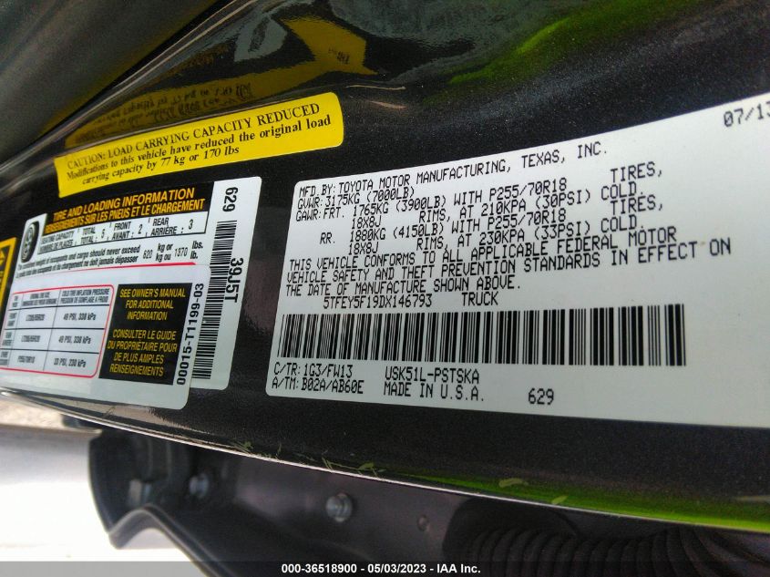 2013 TOYOTA TUNDRA 2WD TRUCK - 5TFEY5F19DX146793