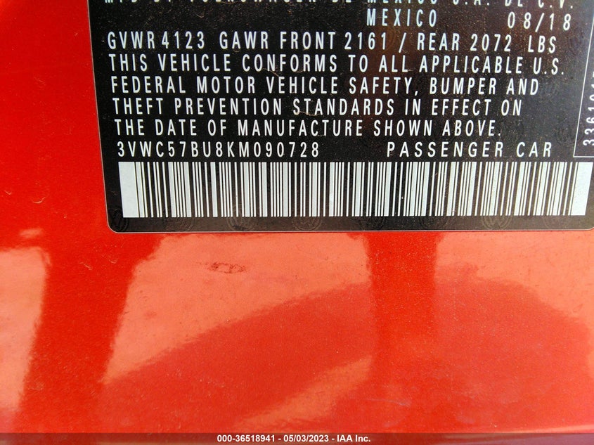 VIN 3VWC57BU8KM090728 2019 VOLKSWAGEN JETTA S/SE/R-LINE