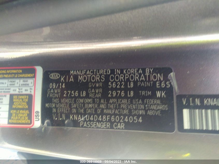 2015 KIA K900 PREMIUM - KNALU4D48F6024054
