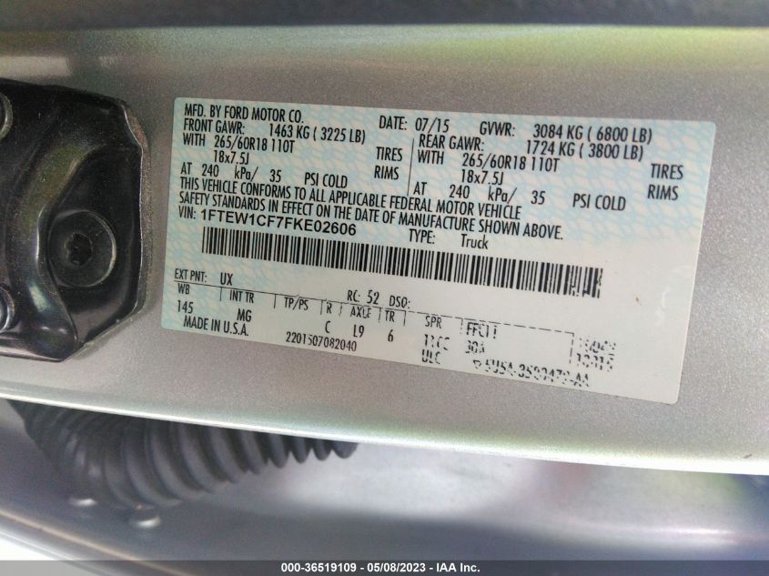 2015 FORD F-150 XL/LARIAT - 1FTEW1CF7FKE02606