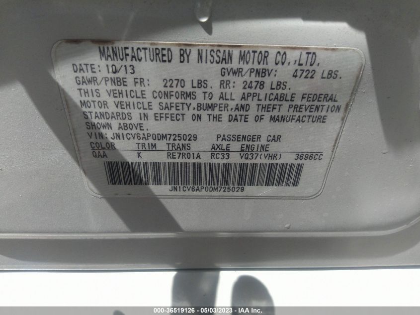 2013 INFINITI G37 SEDAN JOURNEY - JN1CV6AP0DM725029