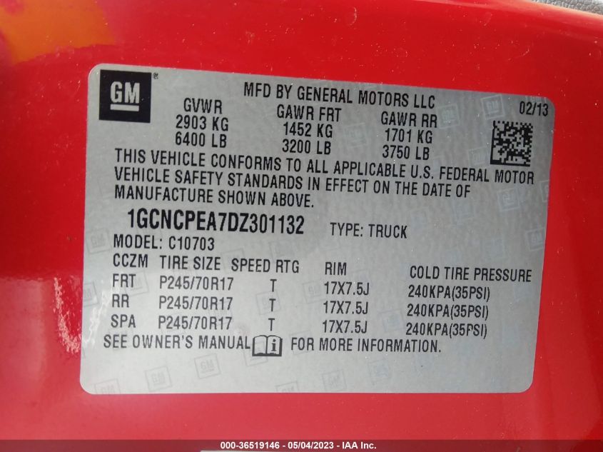 2013 CHEVROLET SILVERADO 1500 WORK TRUCK - 1GCNCPEA7DZ301132