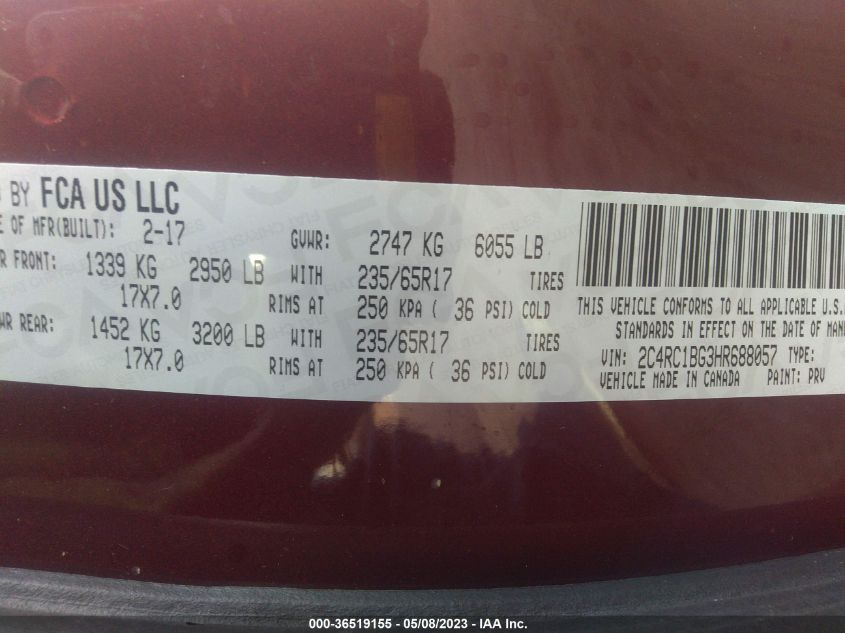 2017 CHRYSLER PACIFICA TOURING-L - 2C4RC1BG3HR688057
