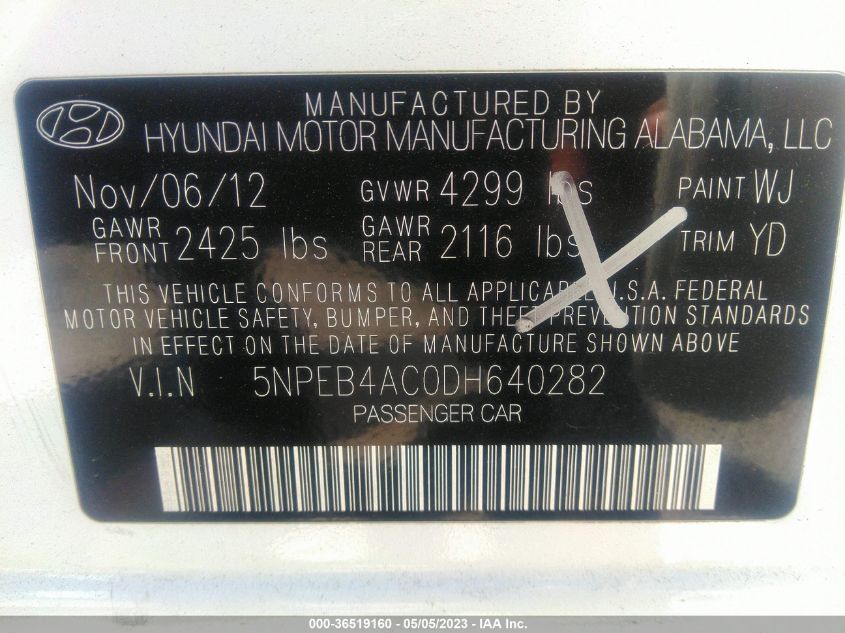 VIN 5NPEB4AC0DH640282 2013 HYUNDAI SONATA no.9