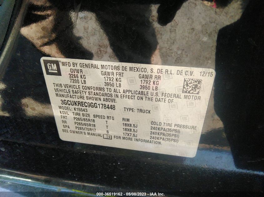 2016 CHEVROLET SILVERADO 1500 LT - 3GCUKREC9GG178448