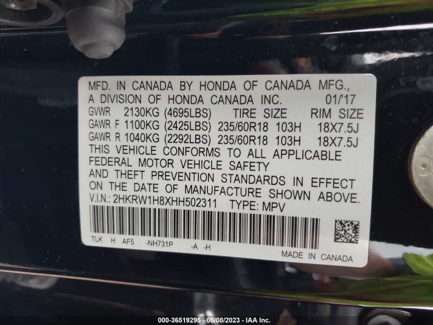 2017 HONDA CR-V EX-L - 2HKRW1H8XHH502311