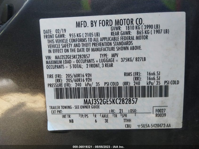 2019 FORD ECOSPORT SE - MAJ3S2GE5KC282857