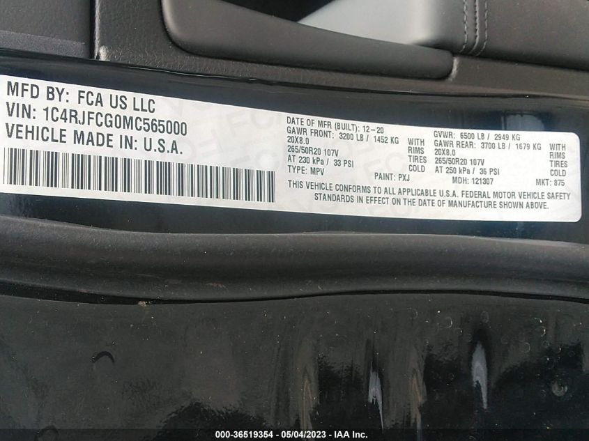 2021 JEEP GRAND CHEROKEE HIGH ALTITUDE - 1C4RJFCG0MC565000