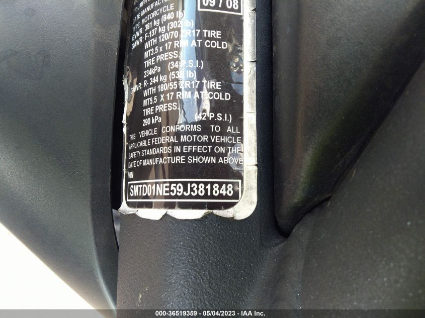 2009 TRIUMPH MOTORCYCLE STREET TRIPLE 675 - SMTD01NE59J381848