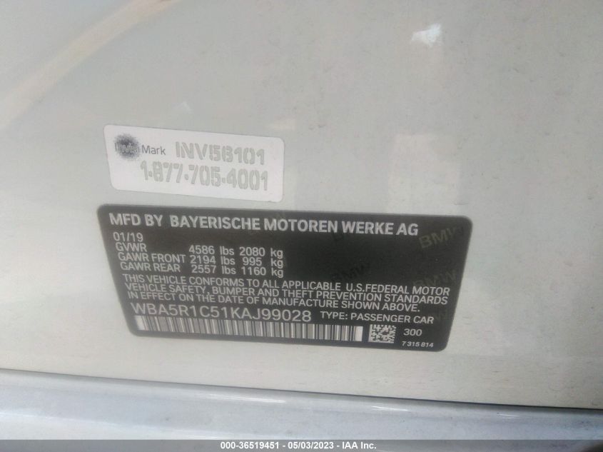 2019 BMW 3 SERIES 330I - WBA5R1C51KAJ99028