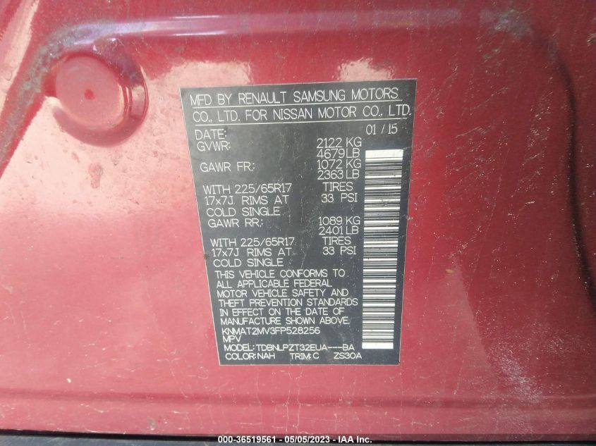 2015 NISSAN ROGUE S - KNMAT2MV3FP528256