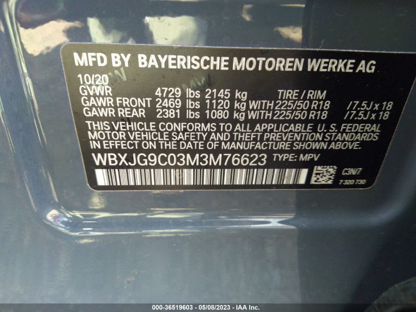 2021 BMW X1 XDRIVE28I - WBXJG9C03M3M76623