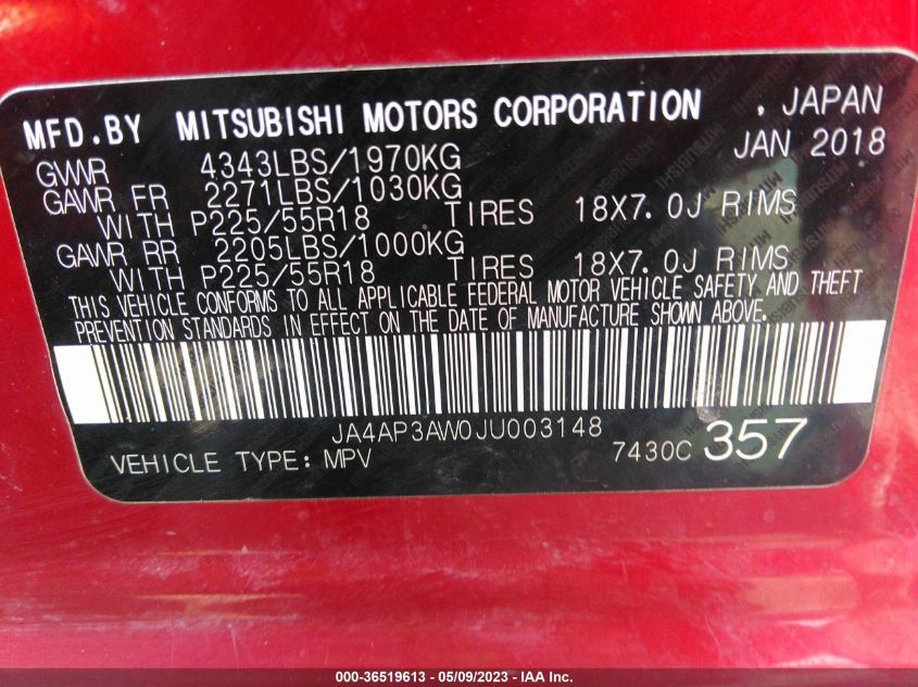 2018 MITSUBISHI OUTLANDER SPORT SE 2.4 - JA4AP3AW0JU003148
