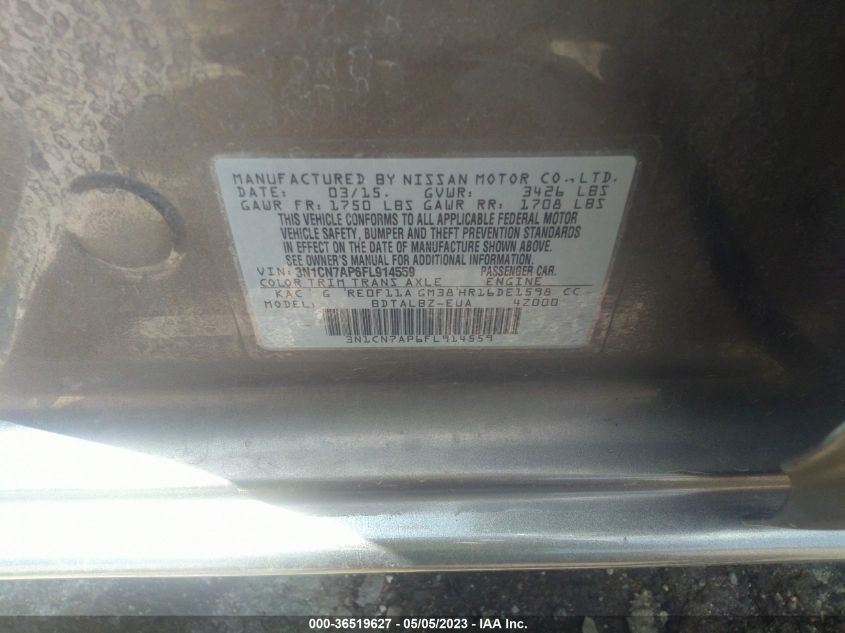 2015 NISSAN VERSA SV - 3N1CN7AP6FL914559