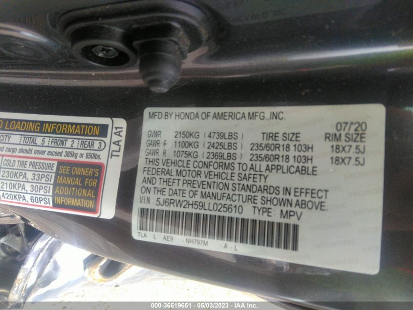2020 HONDA CR-V EX - 5J6RW2H59LL025610