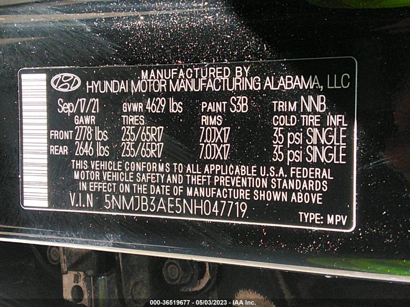 2022 HYUNDAI TUCSON SEL - 5NMJB3AE5NH047719