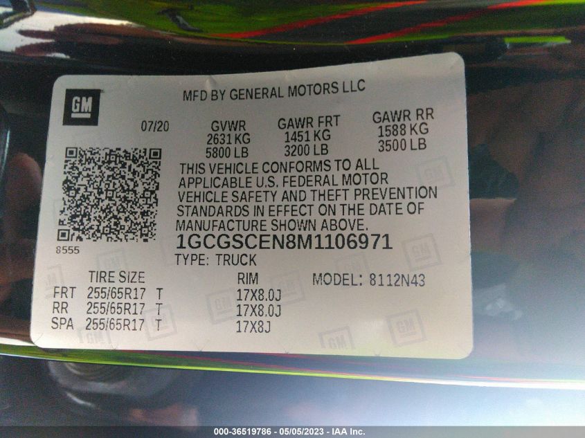 2021 CHEVROLET COLORADO 2WD LT - 1GCGSCEN8M1106971