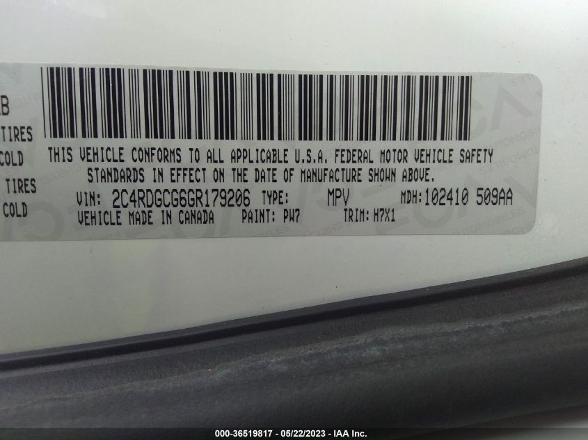 2016 DODGE GRAND CARAVAN SXT - 2C4RDGCG6GR179206