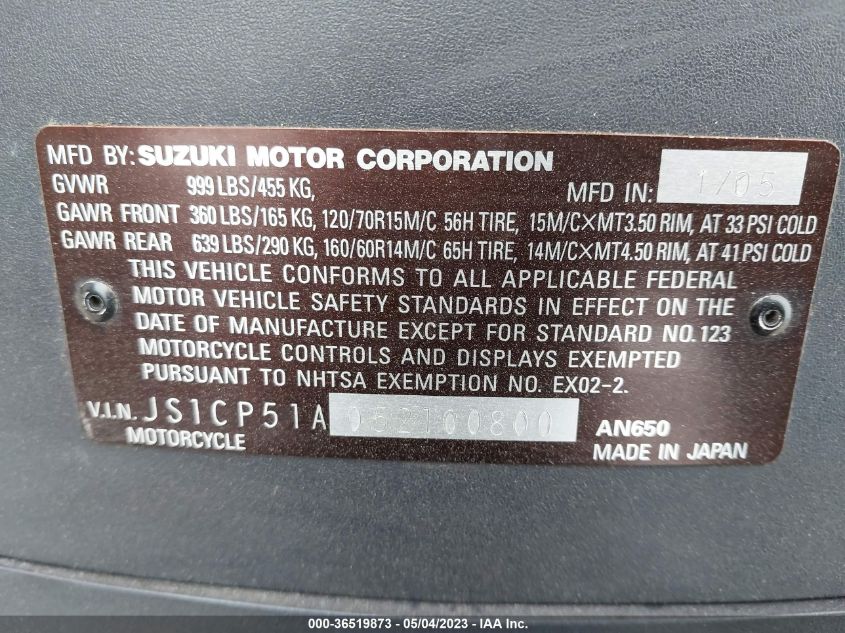 2005 SUZUKI AN650 K3 - JS1CP51A052100800