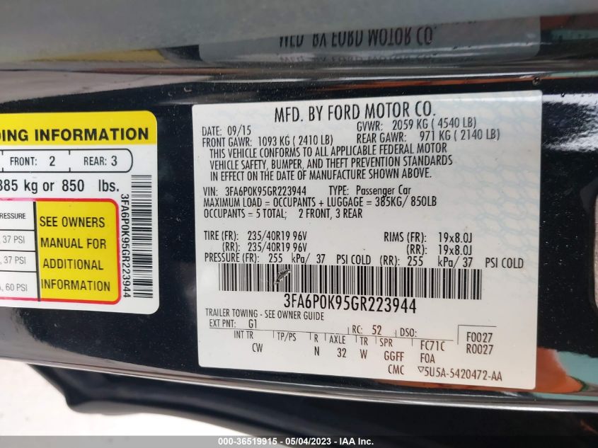 2016 FORD FUSION TITANIUM - 3FA6P0K95GR223944