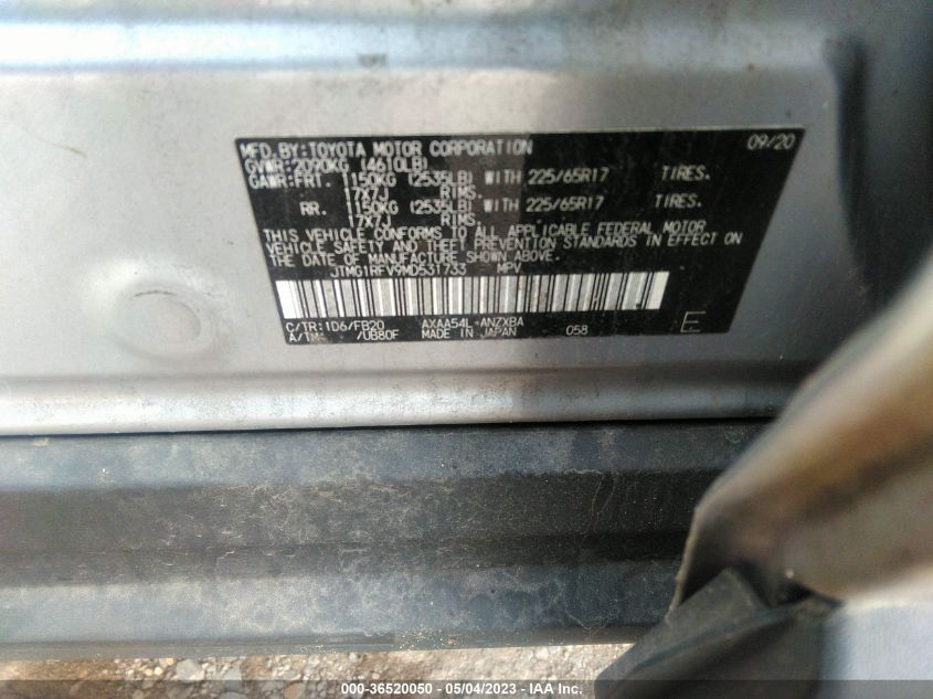 2021 TOYOTA RAV4 LE - JTMG1RFV9MD531733
