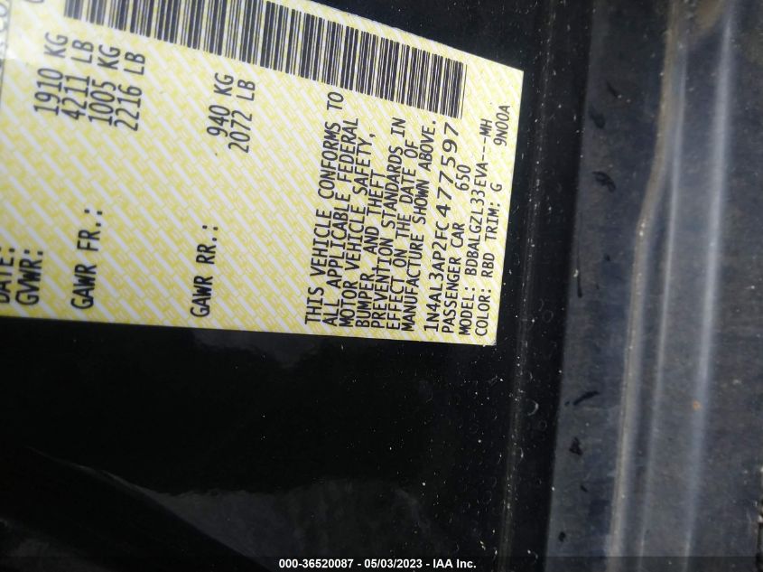 2015 NISSAN ALTIMA 2.5 S - 1N4AL3AP2FC477597