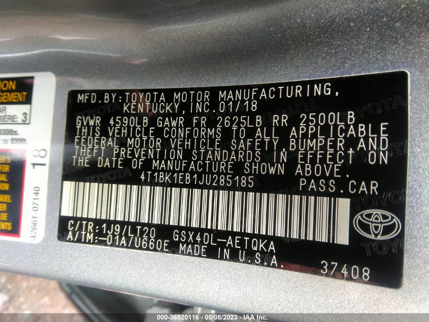 2018 TOYOTA AVALON XLE/XLE PLUS - 4T1BK1EB1JU285185