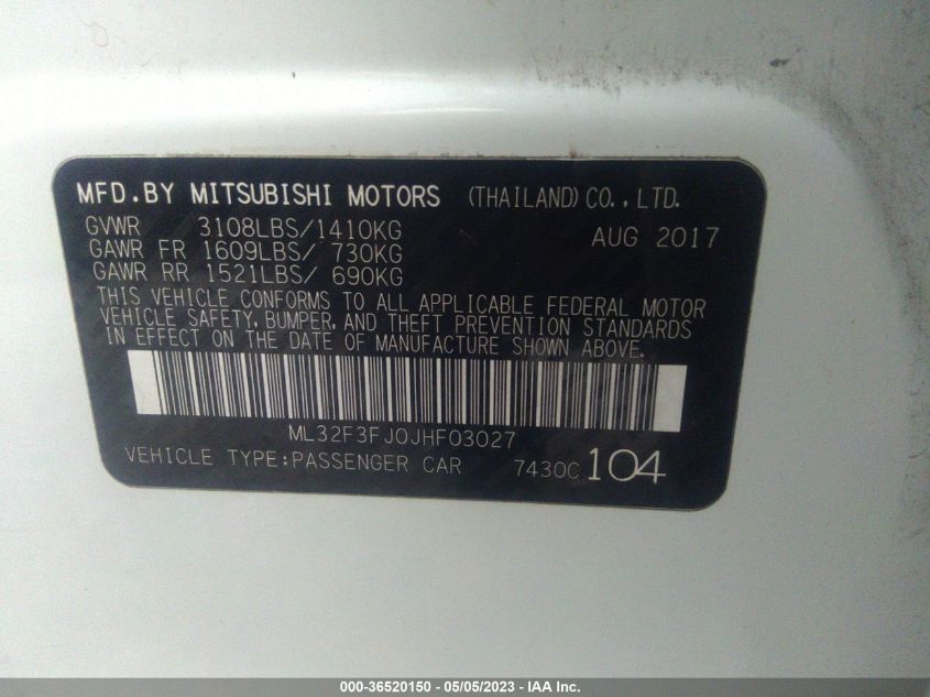 2018 MITSUBISHI MIRAGE G4 ES - ML32F3FJ0JHF03027