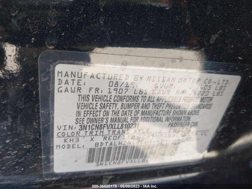 2020 NISSAN VERSA SR - 3N1CN8FVXLL810231
